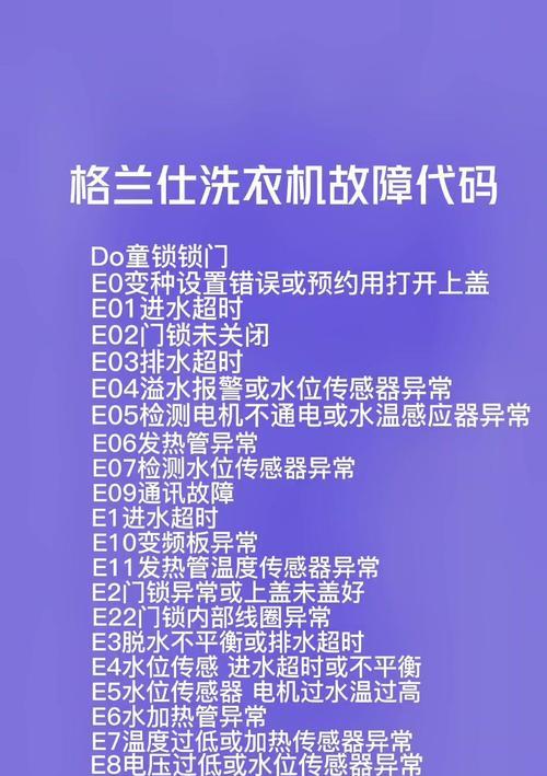 全羚洗衣机故障代码E0的原因和解决方法（探究全羚洗衣机故障代码E0的意义和处理方式）